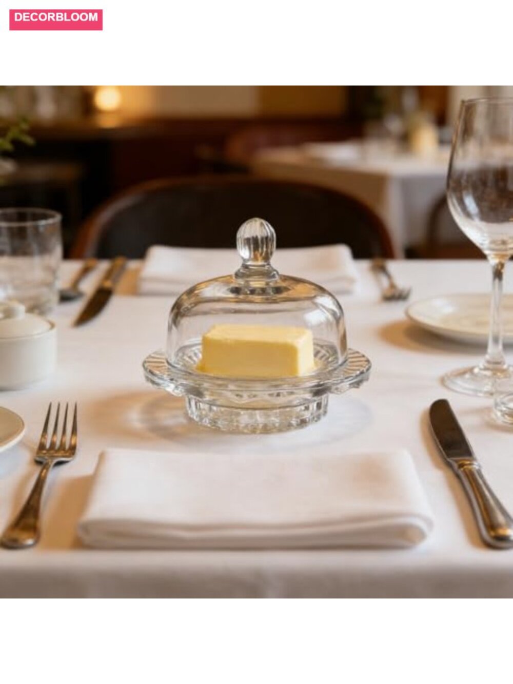 Glass Butter Dish with Crystal Dome Lid, Heavyweight, Dishwasher Safe, - Picture 6 of 6